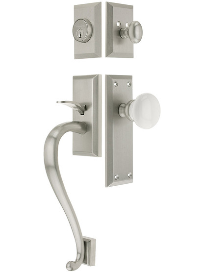 Fifth Avenue Entry Lock Set in Satin Nickel Finish with Hyde Park Knob and